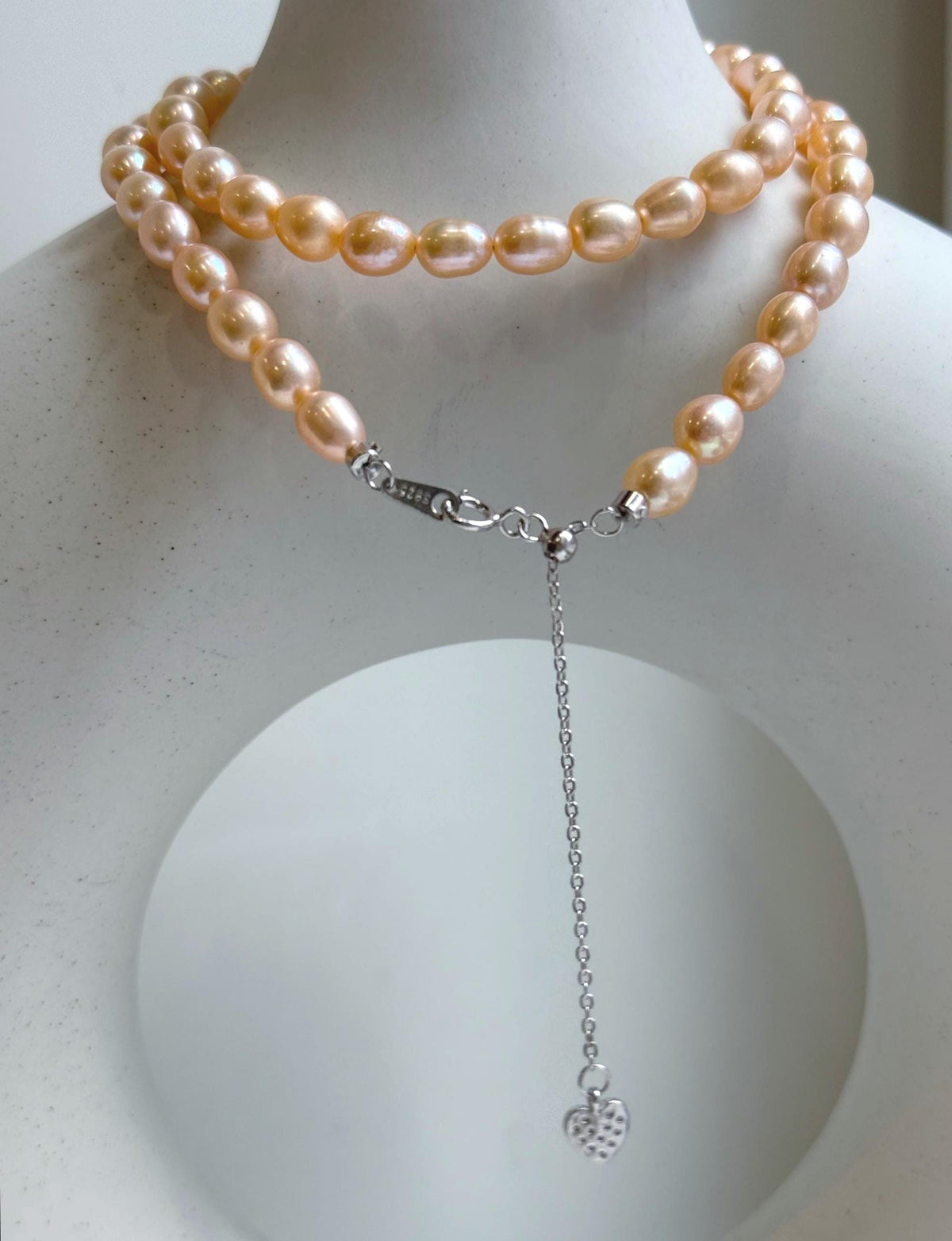 Elly’s 5.7-6mm Freshwater peach gold Pearls Necklace Strand: Extreme luster mirrored, to 18.1”, S925 silver necklace. gift for her