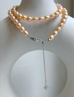 Elly’s 5.7-6mm Freshwater peach gold Pearls Necklace Strand: Extreme luster mirrored, to 18.1”, S925 silver necklace. gift for her