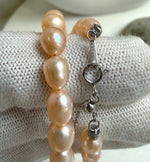 Elly’s 5.7-6mm Freshwater peach gold Pearls Necklace Strand: Extreme luster mirrored, to 18.1”, S925 silver necklace. gift for her