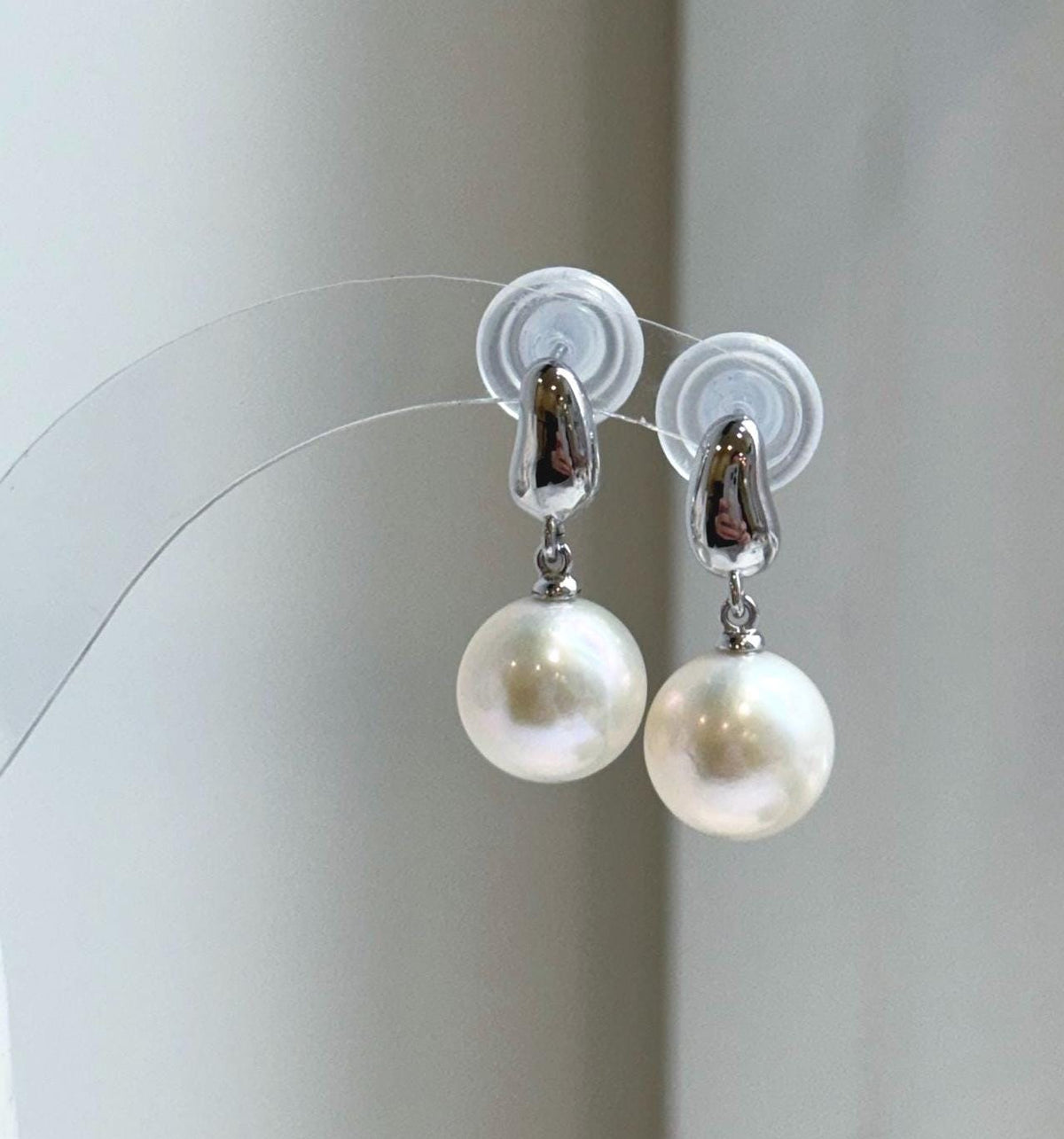 Elly’s 10.9mm Edison white Pearls Earrings: Extreme luster Mirrored, 2.4cm high, S925 silver minimalist earrings. gift for her daily office earrings