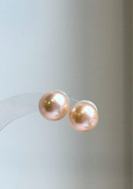 Elly’s 11.3mm Peach Gold Pearls Earrings Studs: Extreme luster Mirrored, S925 silver minimalist earrings.