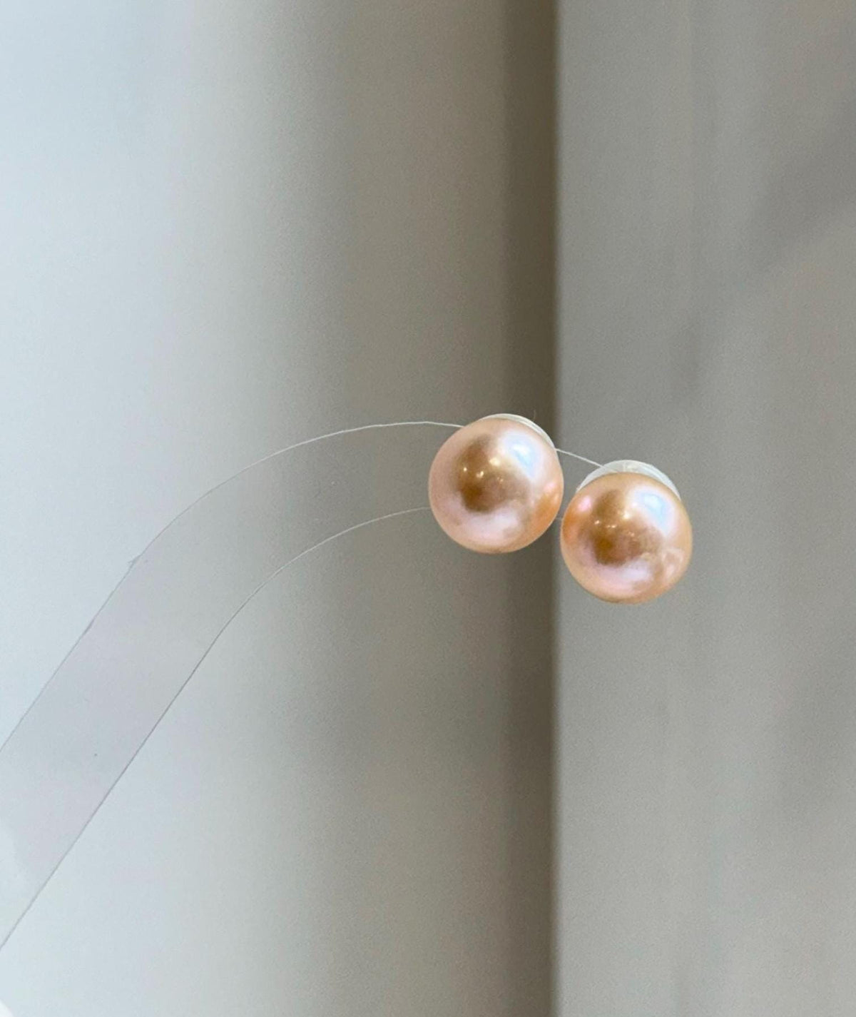 Elly’s 11.3mm Peach Gold Pearls Earrings Studs: Extreme luster Mirrored, S925 silver minimalist earrings.