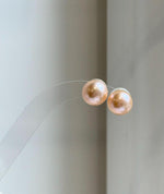 Elly’s 11.3mm Peach Gold Pearls Earrings Studs: Extreme luster Mirrored, S925 silver minimalist earrings.