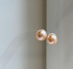 Elly’s 11.3mm Peach Gold Pearls Earrings Studs: Extreme luster Mirrored, S925 silver minimalist earrings.