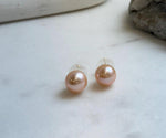 Elly’s 11.3mm Peach Gold Pearls Earrings Studs: Extreme luster Mirrored, S925 silver minimalist earrings.