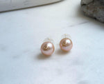 Elly’s 11.3mm Peach Gold Pearls Earrings Studs: Extreme luster Mirrored, S925 silver minimalist earrings.