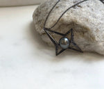 Elly’s 9.5mm Tahitian black ocean pearl Star pendant: Extreme luster mirrored, 2.6x3.8cm, S925 silver cool pendant chain set.