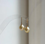 Elly’s 9.9mm South sea ultra golden ocean Pearls Earrings hooks: Extreme luster mirrored, 2.5cm high, S925 silver earrings. gift for her daily office golden earrings
