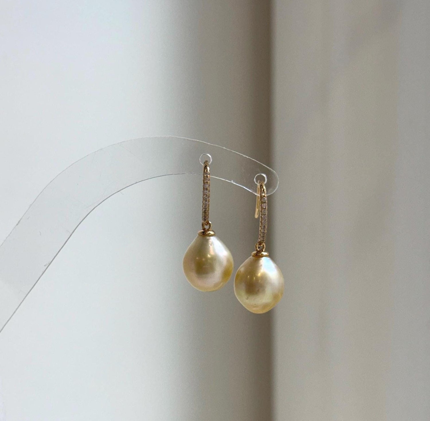 Elly’s 9.9mm South sea ultra golden ocean Pearls Earrings hooks: Extreme luster mirrored, 2.5cm high, S925 silver earrings. gift for her daily office golden earrings
