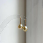 Elly’s 9.9mm South sea ultra golden ocean Pearls Earrings hooks: Extreme luster mirrored, 2.5cm high, S925 silver earrings. gift for her daily office golden earrings