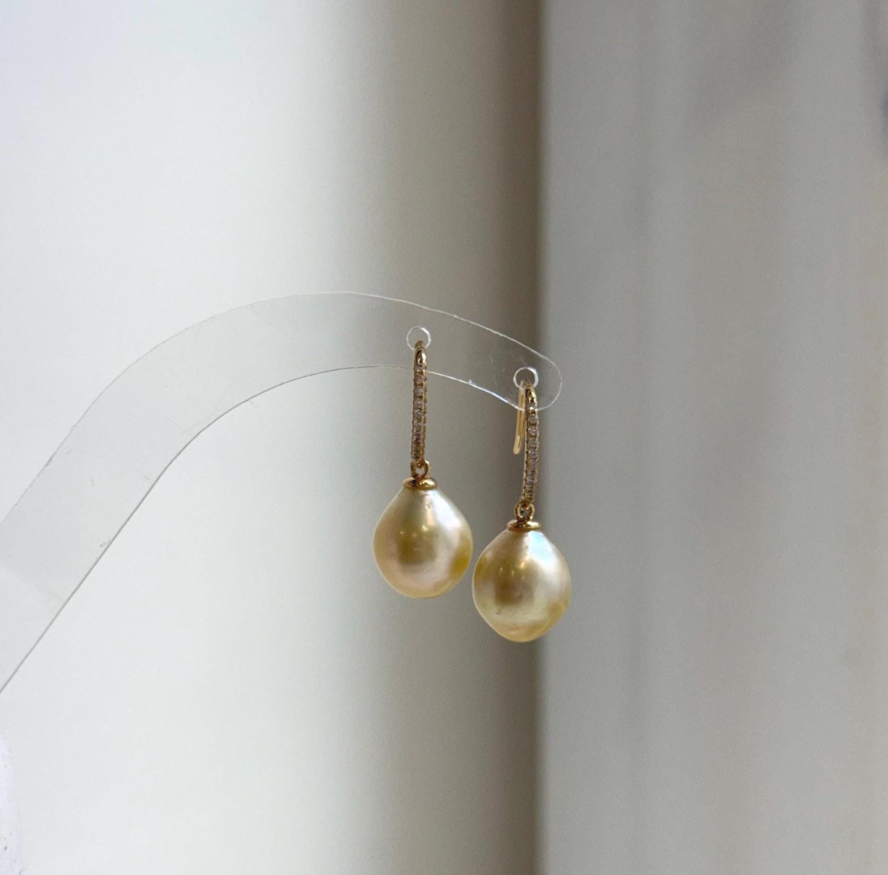 Elly’s 9.9mm South sea ultra golden ocean Pearls Earrings hooks: Extreme luster mirrored, 2.5cm high, S925 silver earrings. gift for her daily office golden earrings