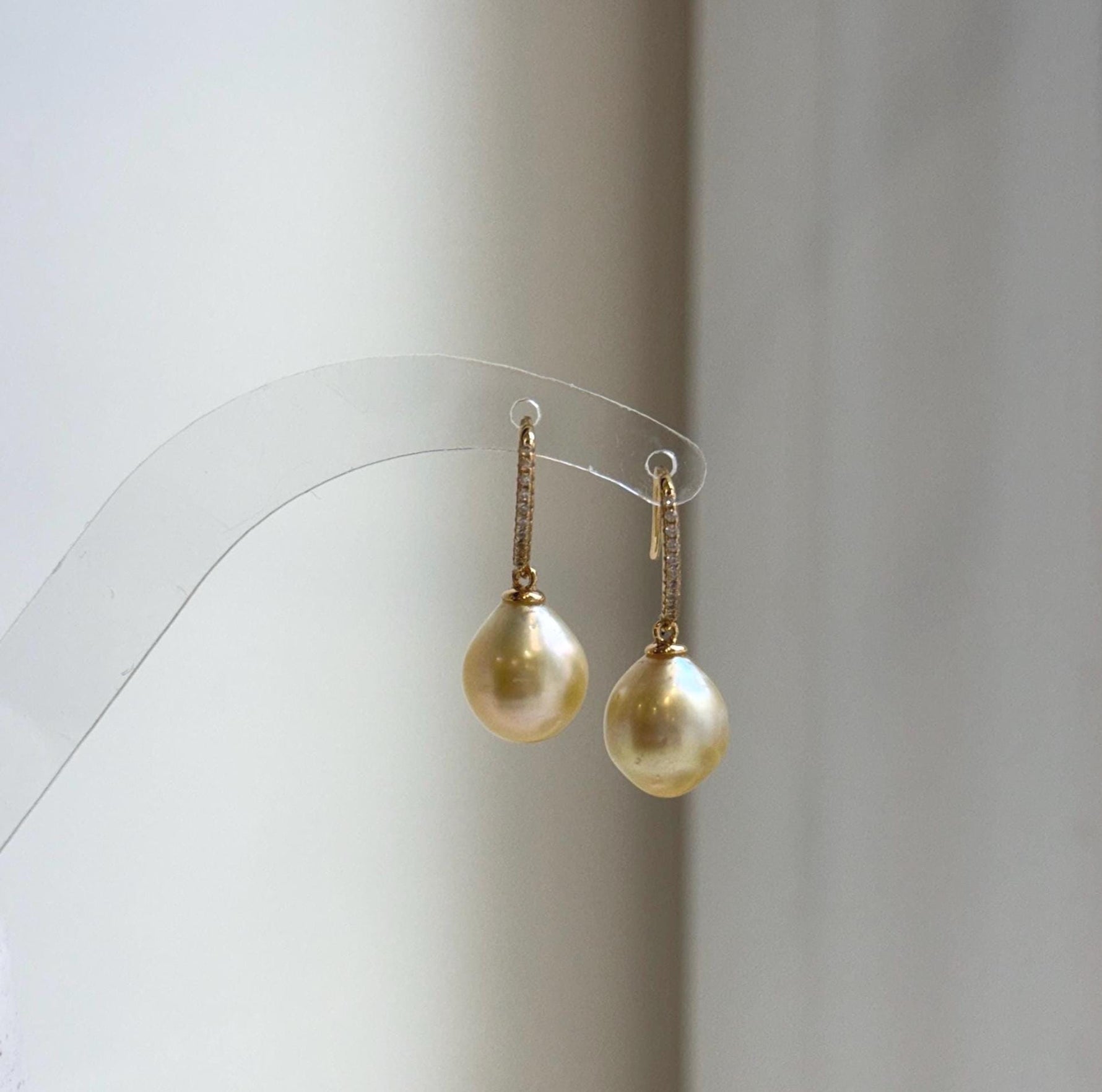 Elly’s 9.9mm South sea ultra golden ocean Pearls Earrings hooks: Extreme luster mirrored, 2.5cm high, S925 silver earrings. gift for her daily office golden earrings