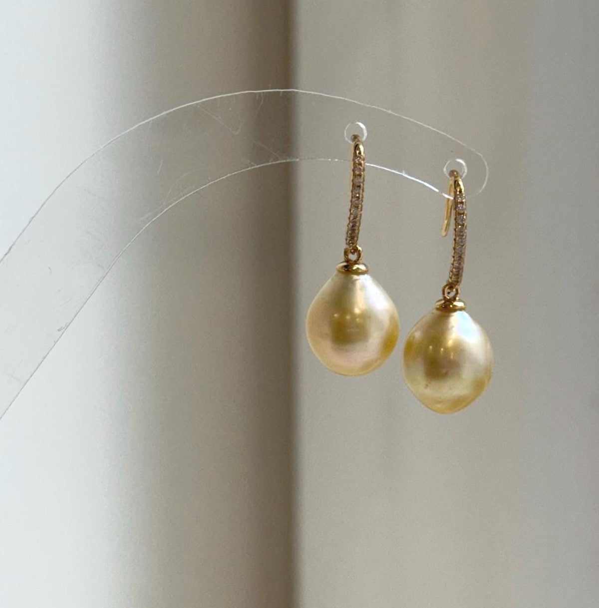 Elly’s 9.9mm South sea ultra golden ocean Pearls Earrings hooks: Extreme luster mirrored, 2.5cm high, S925 silver earrings. gift for her daily office golden earrings