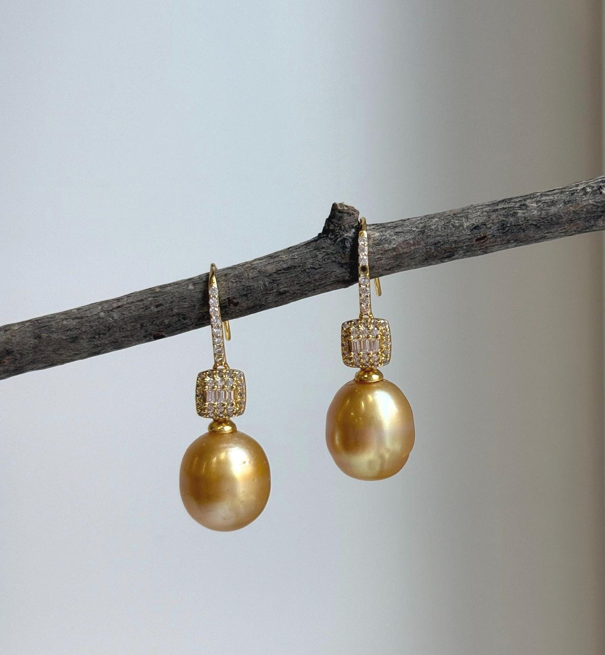 Elly’s 11.3mm South sea deep golden ocean Pearls Earrings hooks: Extreme luster mirrored, 3.3cm high, S925 silver earrings. gift for her birthday high quality golden pearl earrings