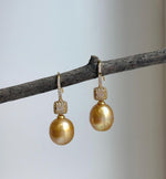 Elly’s 11.3mm South sea deep golden ocean Pearls Earrings hooks: Extreme luster mirrored, 3.3cm high, S925 silver earrings. gift for her birthday high quality golden pearl earrings
