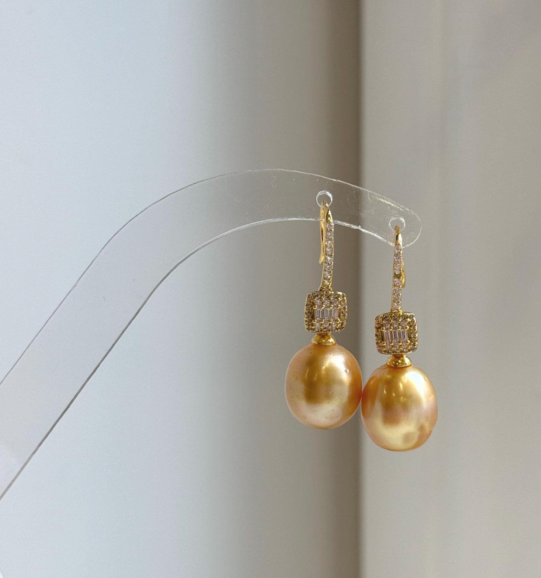 Elly’s 11.3mm South sea deep golden ocean Pearls Earrings hooks: Extreme luster mirrored, 3.3cm high, S925 silver earrings. gift for her birthday high quality golden pearl earrings