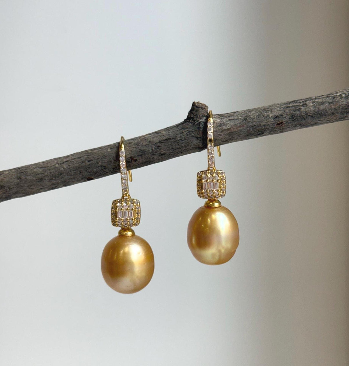 Elly’s 11.3mm South sea deep golden ocean Pearls Earrings hooks: Extreme luster mirrored, 3.3cm high, S925 silver earrings. gift for her birthday high quality golden pearl earrings