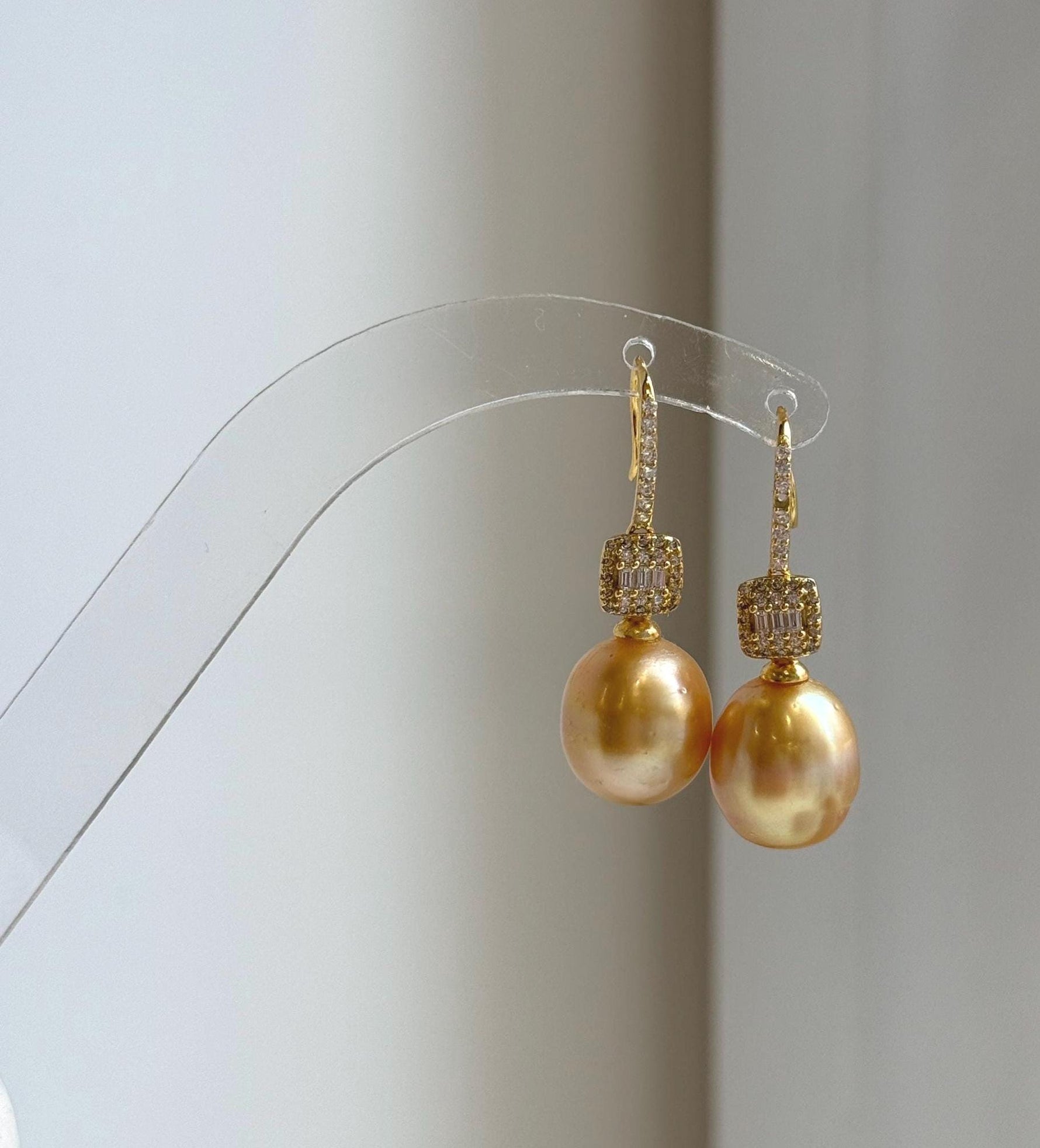 Elly’s 11.3mm South sea deep golden ocean Pearls Earrings hooks: Extreme luster mirrored, 3.3cm high, S925 silver earrings. gift for her birthday high quality golden pearl earrings