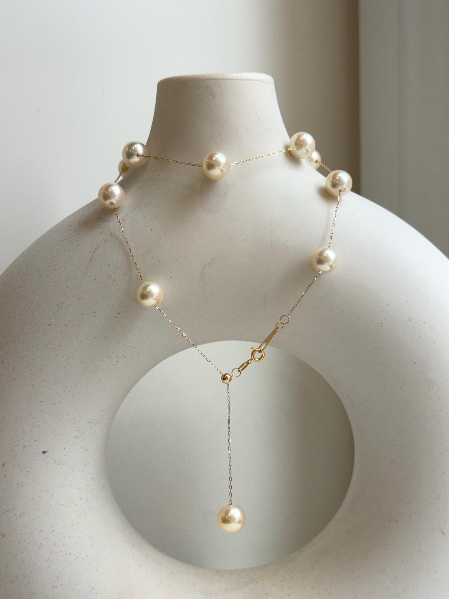 Elly’s Au750 18K Gold 14pcs, extreme luster Mirrored, Akoya Golden Ocean Pearls  vintage Satellite Necklace, 7.5-8mm, 17.7”. gift for her high quality pearls 18k real gold necklace