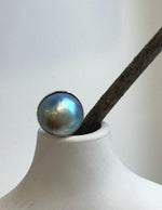Elly’s 20.4mm Blue iridescent Ocean Round Mabe Pearl Ring: Extreme luster, 2.2cm dia, S925 Silver base adjustable Ring.