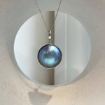 Elly’s 21.2mm blue iridescent Ocean Round Mabe Pearl Pendant: Extreme luster, S925 Silver base pendant Necklace Set. gift for her