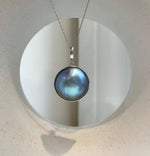 Elly’s 21.2mm blue iridescent Ocean Round Mabe Pearl Pendant: Extreme luster, S925 Silver base pendant Necklace Set. gift for her