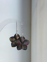 Natural Black Metallic Iridescent ocean Shell S925 silver vintage cool floral earring hooks. 3x5cm high
