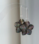 Natural Black Metallic Iridescent ocean Shell S925 silver vintage cool floral earring hooks. 3x5cm high