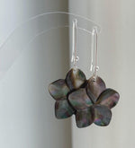 Natural Black Metallic Iridescent ocean Shell S925 silver vintage cool floral earring hooks. 3x5cm high