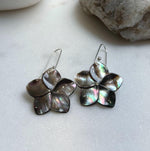 Natural Black Metallic Iridescent ocean Shell S925 silver vintage cool floral earring hooks. 3x5cm high