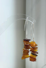 Elly’s Natural Amber Earring Chandeliers, Vintage design, 7cm high. S925 silver earrings.