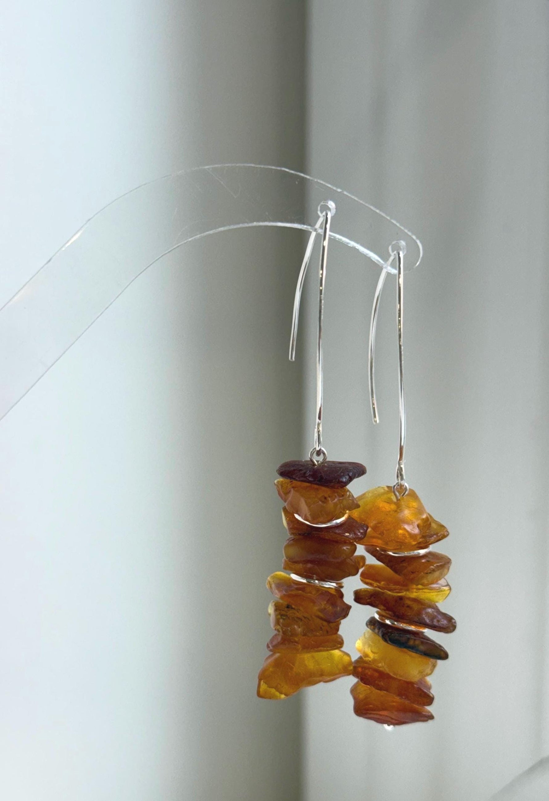 Elly’s Natural Amber Earring Chandeliers, Vintage design, 7cm high. S925 silver earrings.