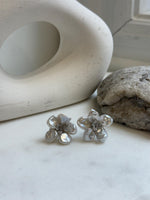 Elly’s freshwater white iridescent petal Keshi pearls Floral earrings:  2.2cm dia, S925 silver earrings studs.