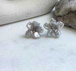 Elly’s freshwater white iridescent petal Keshi pearls Floral earrings:  2.2cm dia, S925 silver earrings studs.