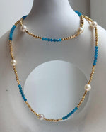Elly’s 7pcs 6.7-7mm Akoya Golden ocean pearls Designed Necklace: Extreme luster mirrored, to 24” long, S925 silver Blue Apatite Necklace.