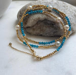 Elly’s 7pcs 6.7-7mm Akoya Golden ocean pearls Designed Necklace: Extreme luster mirrored, to 24” long, S925 silver Blue Apatite Necklace.