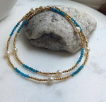 Elly’s 7pcs 6.7-7mm Akoya Golden ocean pearls Designed Necklace: Extreme luster mirrored, to 24” long, S925 silver Blue Apatite Necklace.