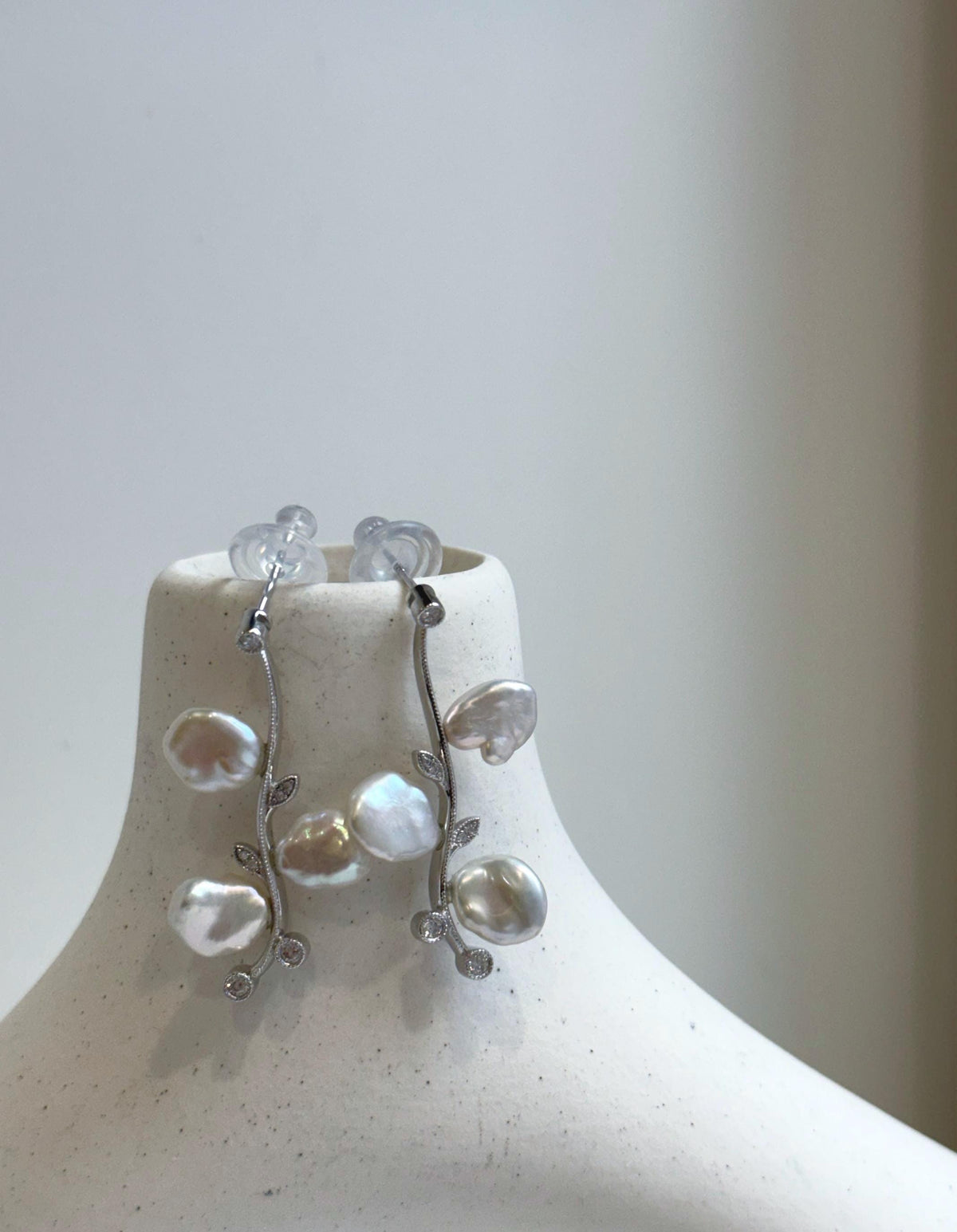 Elly’s freshwater white iridescent petal Keshi pearls Floral earrings chandeliers: 3.8cm high, S925 silver earrings. gift for her
