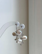 Elly’s freshwater white iridescent petal Keshi pearls Floral earrings chandeliers: 3.8cm high, S925 silver earrings. gift for her