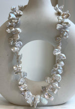 Elly’s Keshi petal white blue iridescent pearls necklace choker: Extreme luster, 19.1”.
