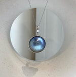 Elly’s Insale 20.5mm blue purple iridescent Ocean Round Mabe Pearl Pendant: Extreme luster, S925 Silver base pendant Necklace Set.gift for her