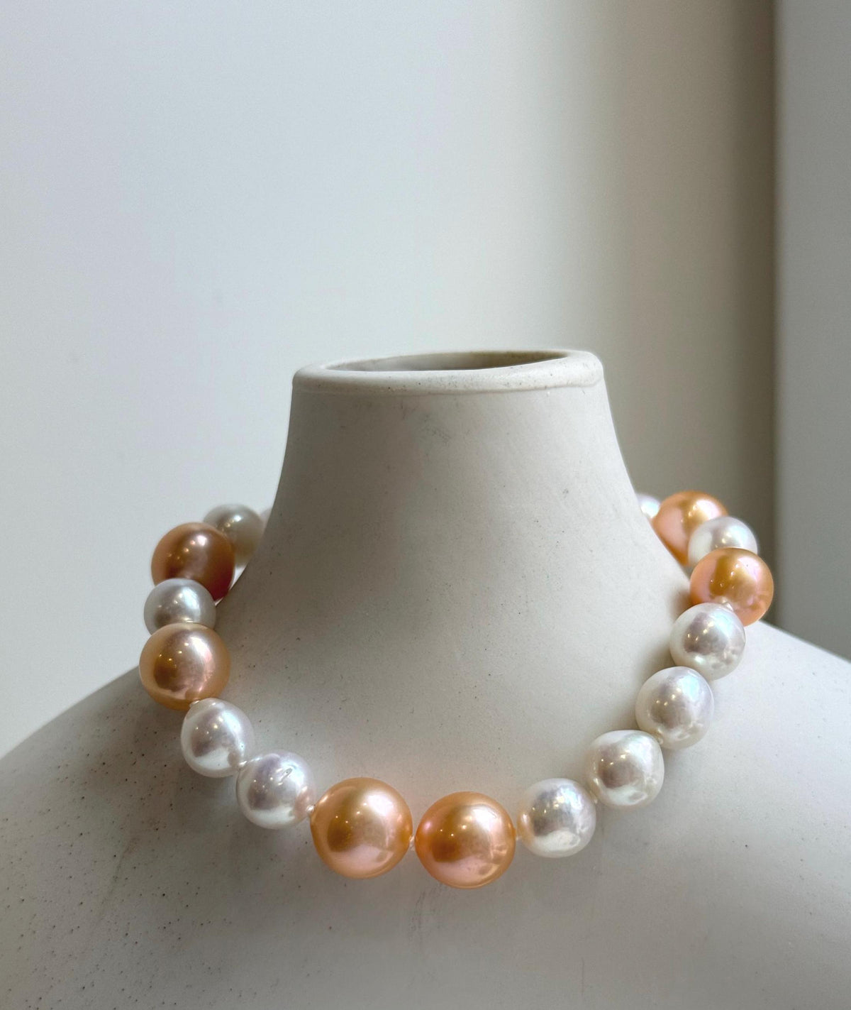 Elly’s 19pcs 8-10.2mm Natural Sunset peach gold White Edison Pearls Bracelet: Extreme luster mirrored, 8” knotted, S925 silver Bracelet. daily office colored pearls bracelet