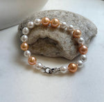 Elly’s 19pcs 8-10.2mm Natural Sunset peach gold White Edison Pearls Bracelet: Extreme luster mirrored, 8” knotted, S925 silver Bracelet. daily office colored pearls bracelet