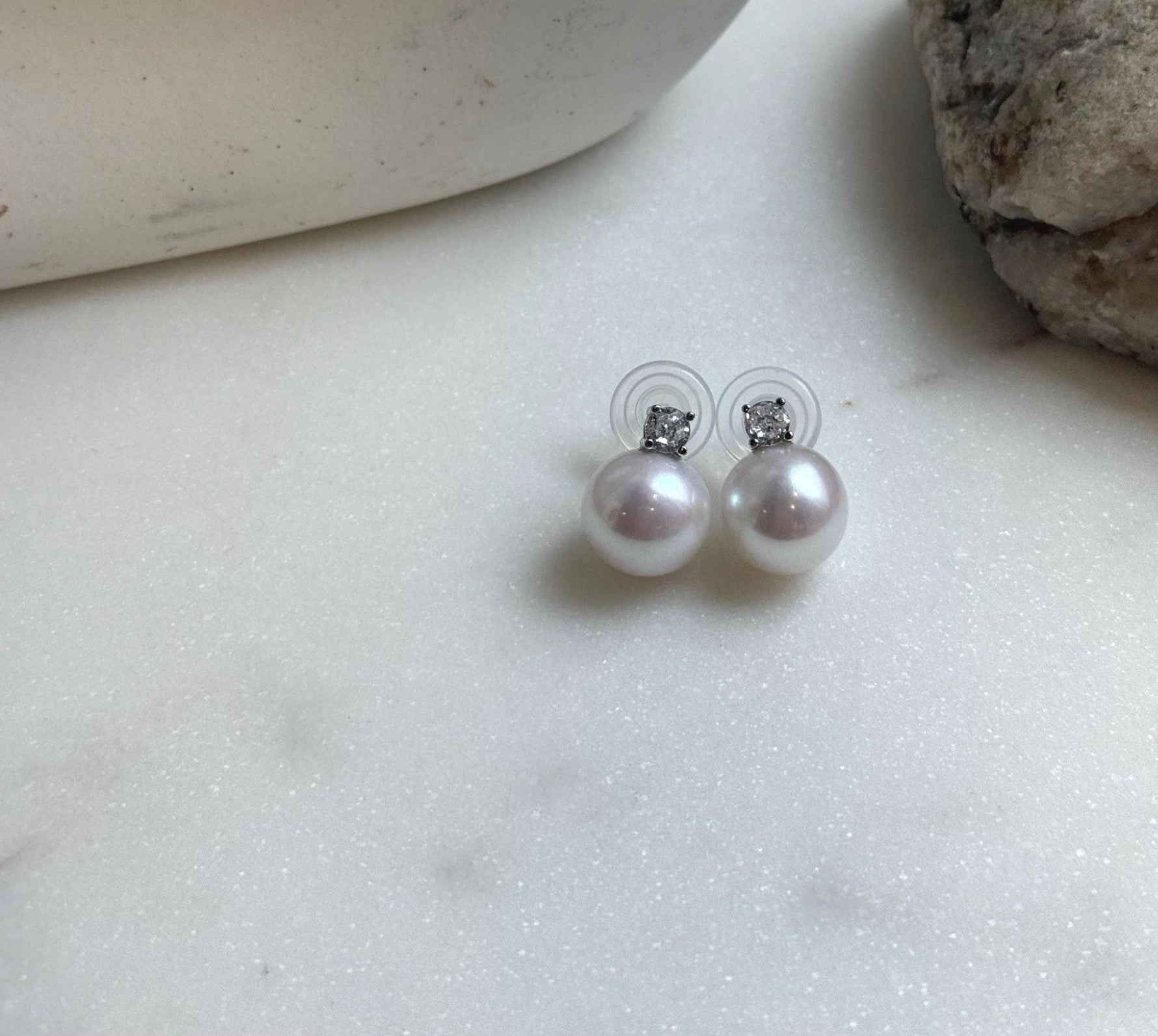 Elly’s 11.4mm Edison White Pearls Earrings: Extreme luster Mirrored, 1.5cm high, S925 silver earrings studs. high quality daily office white pearls earrings