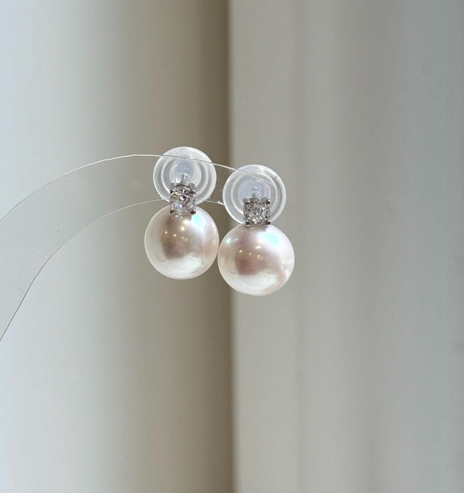 Elly’s 11.4mm Edison White Pearls Earrings: Extreme luster Mirrored, 1.5cm high, S925 silver earrings studs. high quality daily office white pearls earrings