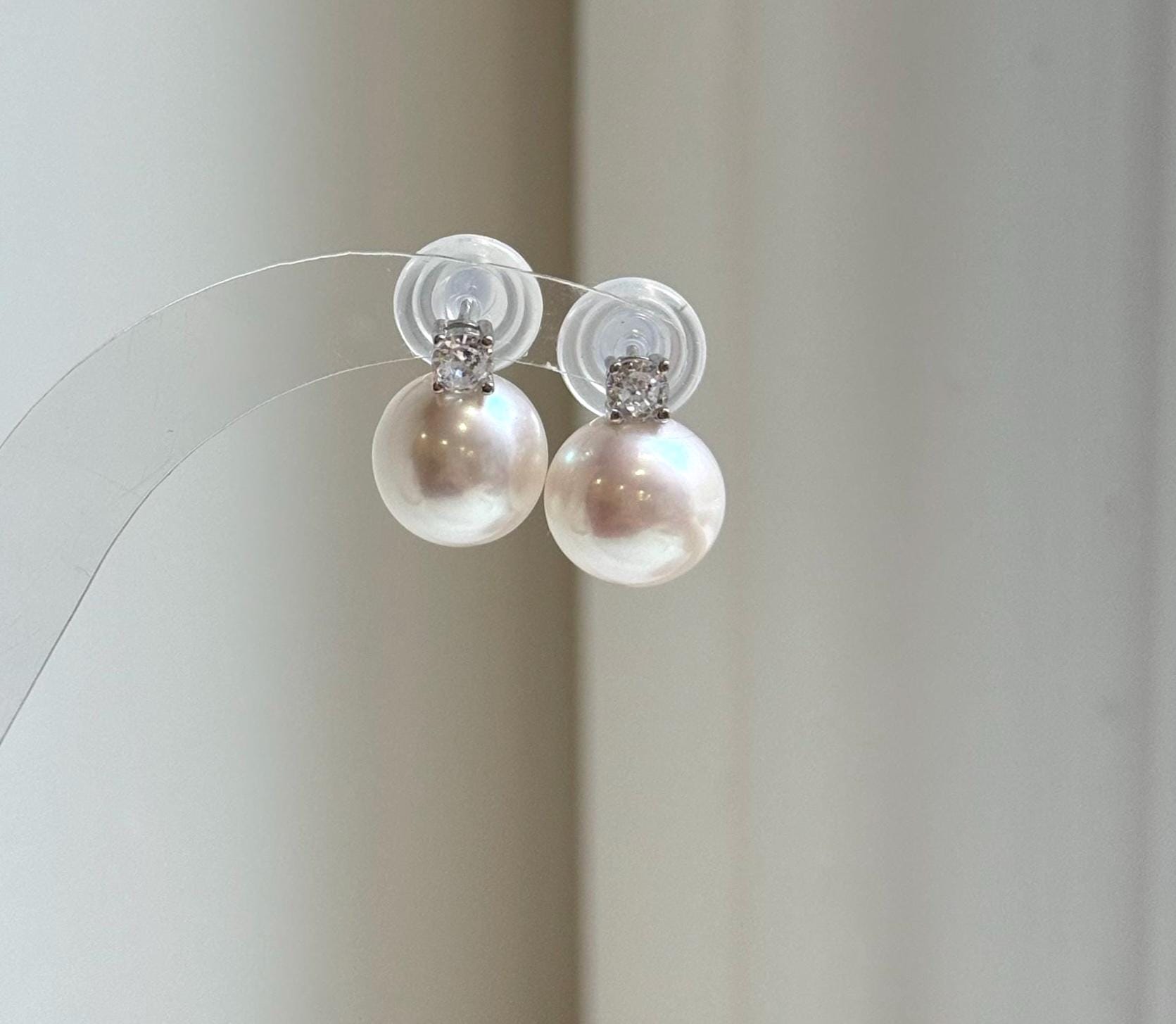 Elly’s 11.4mm Edison White Pearls Earrings: Extreme luster Mirrored, 1.5cm high, S925 silver earrings studs. high quality daily office white pearls earrings