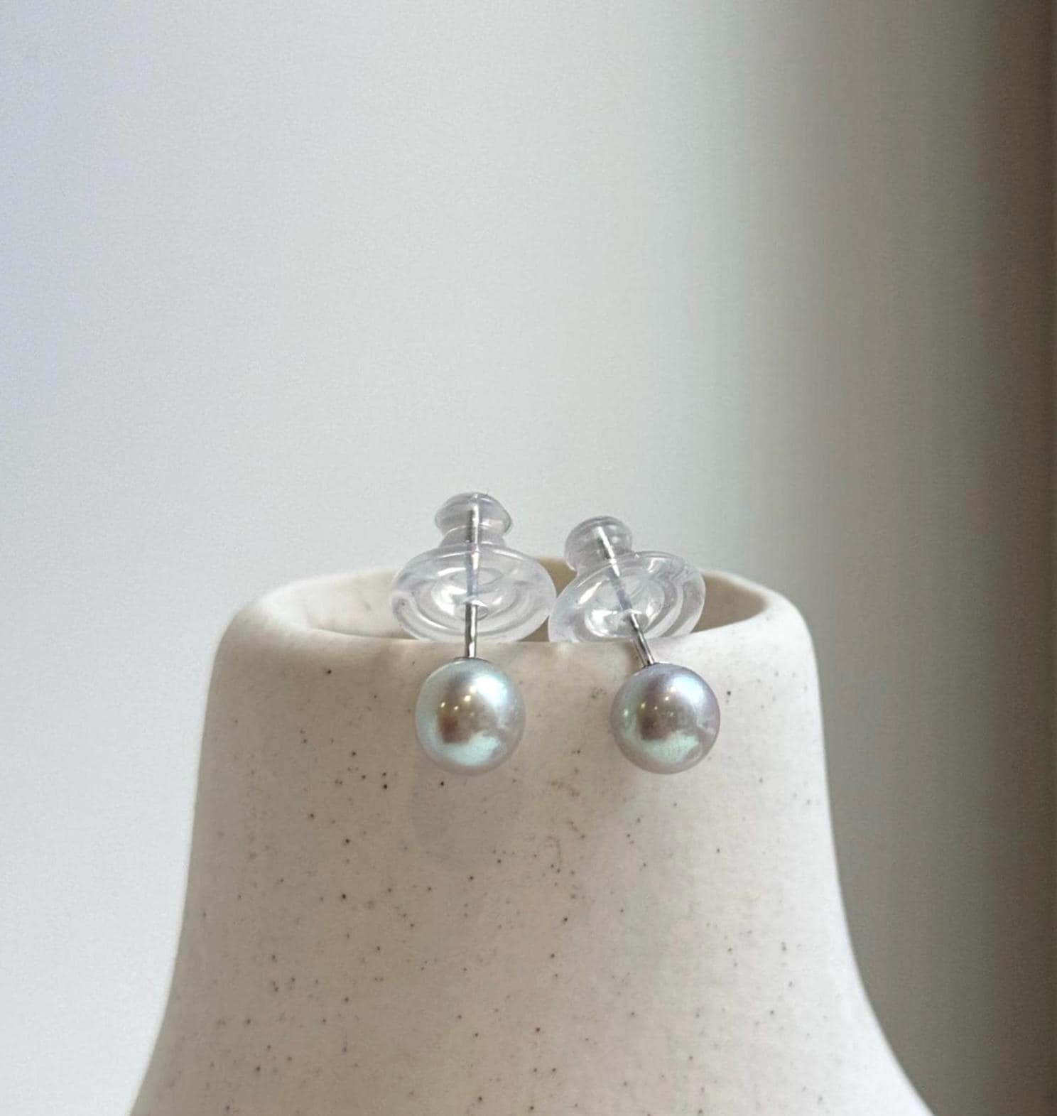 Elly’s 6.3mm Akoya ocean Natural Blue silver pearls earings: Extreme luster mirrored, s925 silver minimalist earrings studs.high quality daily office blue pearls earrings studs