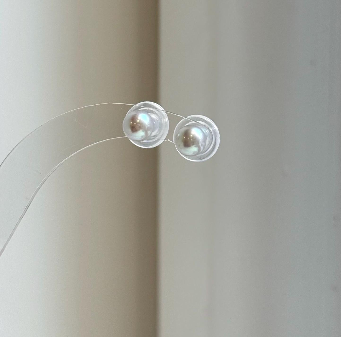 Elly’s 6.3mm Akoya ocean Natural Blue silver pearls earings: Extreme luster mirrored, s925 silver minimalist earrings studs.high quality daily office blue pearls earrings studs