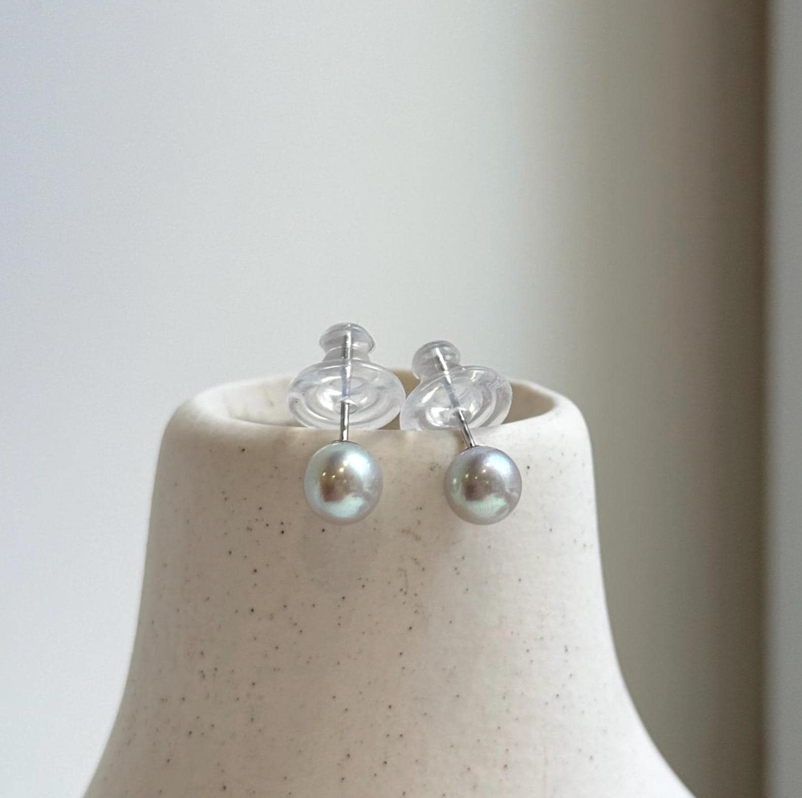 Elly’s 6.3mm Akoya ocean Natural Blue silver pearls earings: Extreme luster mirrored, s925 silver minimalist earrings studs.high quality daily office blue pearls earrings studs