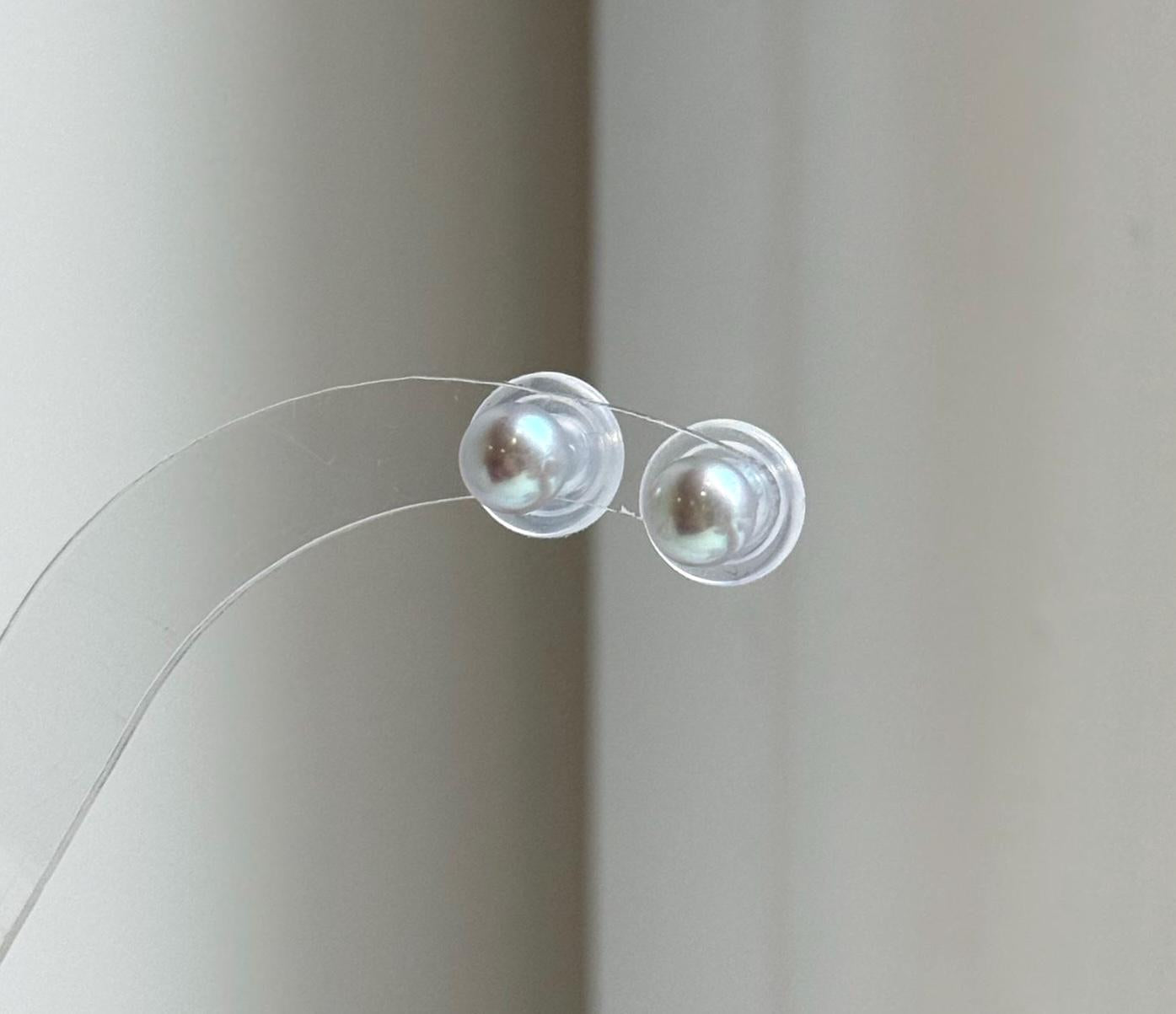 Elly’s 6.3mm Akoya ocean Natural Blue silver pearls earings: Extreme luster mirrored, s925 silver minimalist earrings studs.high quality daily office blue pearls earrings studs